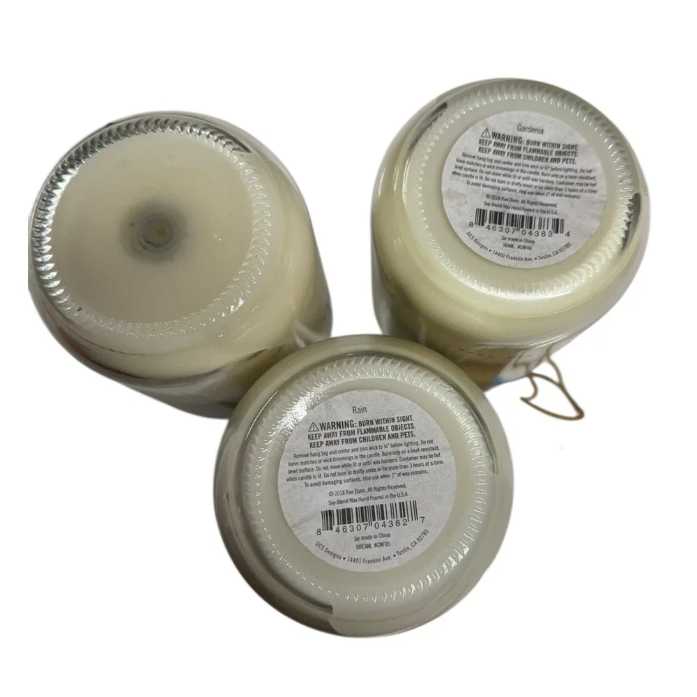 Rae Dunn 3 CALM HOME DREAM Rain‎ Gardenia10oz Scented Jar Candles WP72Q